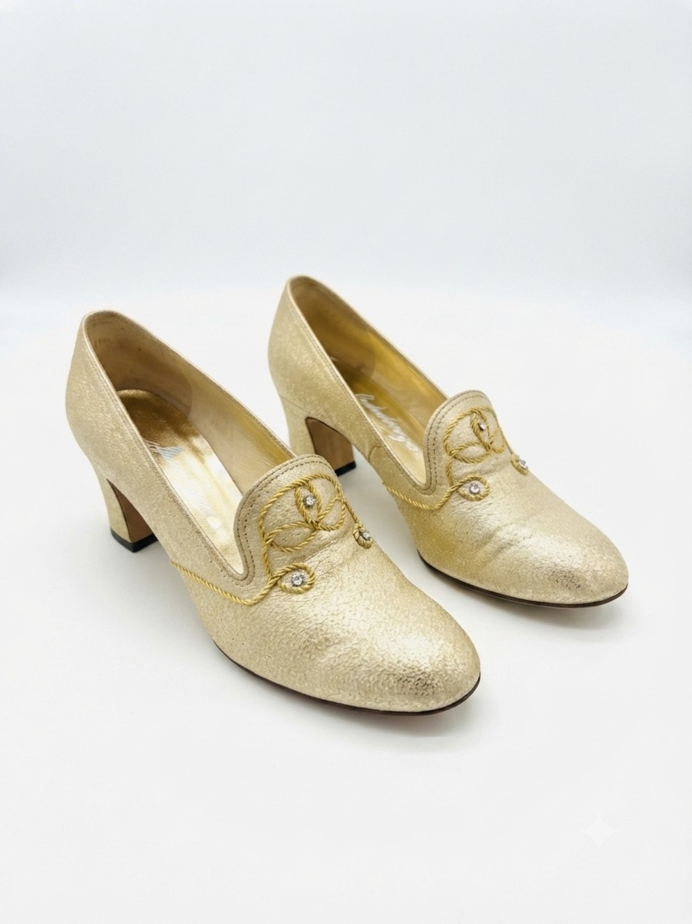 Vintage Balenciaga Custom Originals Gold Metallic Sparkle Pumps Heels 65B Rare